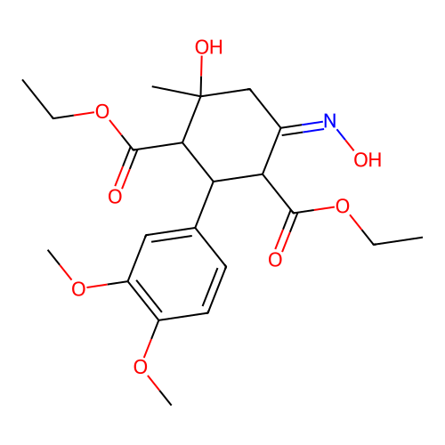 (Z)-diethyl 2-(3,4-dimethoxyphenyl)-4-hydroxy-6-(hydroxyimino)-4-methylcyclohexane-1,3-dicarboxylate structure