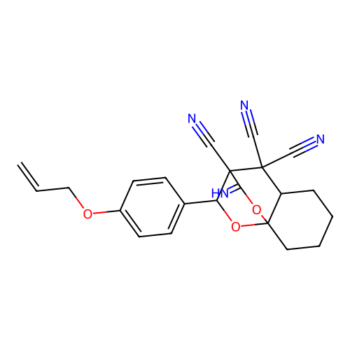 9-(4-Allyloxy-phenyl)-12-imino-10,11-dioxa-tricyclo[6.2.2.0*1,6*]dodecane-7,7,8-tricarbonitrile structure
