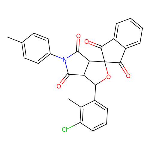 1-(3-chloro-2-methylphenyl)-5-(4-methylphenyl)spiro[3a,6a-dihydro-1H-furo[3,4-c]pyrrole-3,2'-indene]-1',3',4,6-tetrone structure