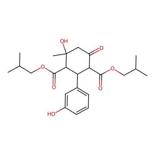 bis(2-methylpropyl) 4-hydroxy-2-(3-hydroxyphenyl)-4-methyl-6-oxocyclohexane-1,3-dicarboxylate structure