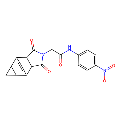 2-(1,3-dioxooctahydro-4,6-ethenocyclopropa[f]isoindol-2(1H)-yl)-N-(4-nitrophenyl)acetamide structure