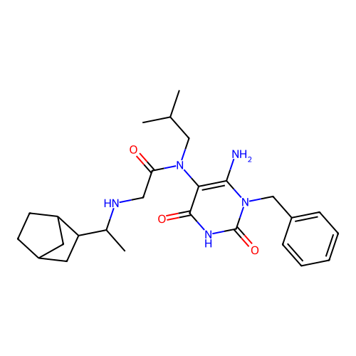 N-(6-amino-1-benzyl-2,4-dioxopyrimidin-5-yl)-2-[[(1R)-1-[(1S,2R,4S)-2-bicyclo[2.2.1]heptanyl]ethyl]amino]-N-(2-methylpropyl)acetamide structure