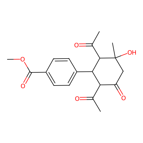 Methyl 4-(2,6-diacetyl-3-hydroxy-3-methyl-5-oxocyclohexyl)benzoate structure
