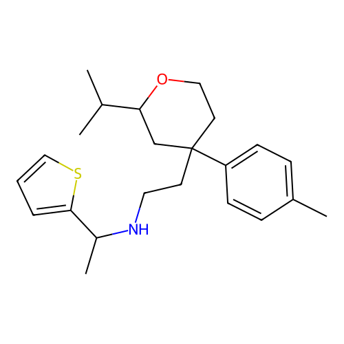 N-{2-[2-isopropyl-4-(4-methylphenyl)tetrahydro-2H-pyran-4-yl]ethyl}-1-(2-thienyl)ethanamine structure