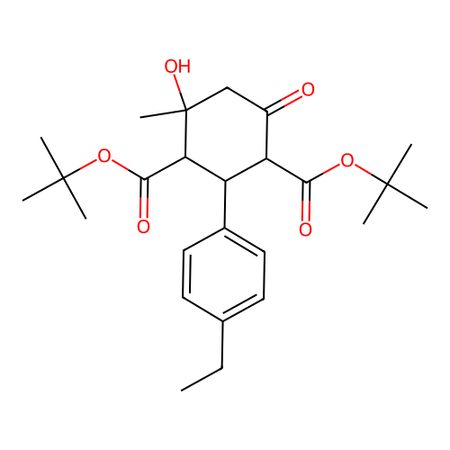 di-tert-butyl 2-(4-ethylphenyl)-4-hydroxy-4-methyl-6-oxocyclohexane-1,3-dicarboxylate structure