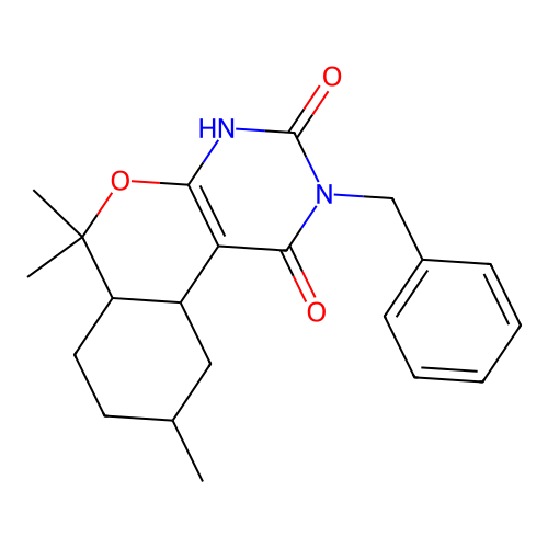2-benzyl-6,6,9-trimethyl-4,6,6a,7,8,9,10,10a-octahydro-1H-isochromeno[3,4-d]pyrimidine-1,3(2H)-dione structure