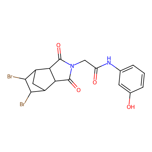 2-(5,6-dibromo-1,3-dioxooctahydro-2H-4,7-methanoisoindol-2-yl)-N-(3-hydroxyphenyl)acetamide structure