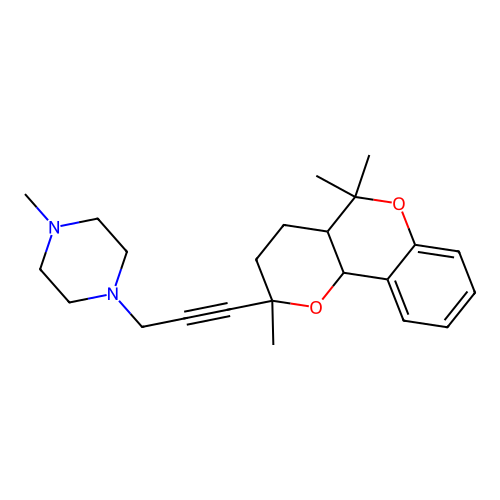1-methyl-4-(3-(2,5,5-trimethyl-2,3,4,4a,5,10b-hexahydropyrano[3,2-c]chromen-2-yl)prop-2-yn-1-yl)piperazine structure