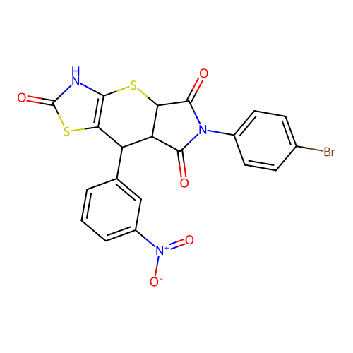 6-(4-bromophenyl)-8-(3-nitrophenyl)-3,4a,7a,8-tetrahydropyrrolo[3',4':5,6]thiopyrano[2,3-d][1,3]thiazole-2,5,7(6H)-trione structure