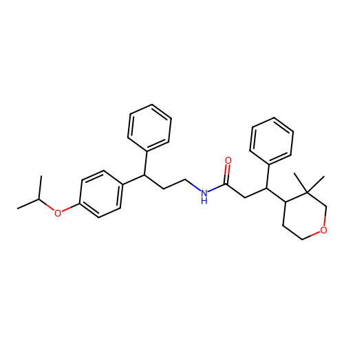 3-(3,3-dimethyloxan-4-yl)-3-phenyl-N-[3-phenyl-3-(4-propan-2-yloxyphenyl)propyl]propanamide structure