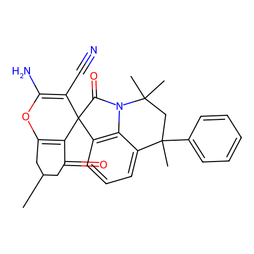 2-amino-4',4',6',7-tetramethyl-2',5-dioxo-6'-phenyl-5,5',6,6',7,8-hexahydro-4'H-spiro[chromene-4,1'-pyrrolo[3,2,1-ij]quinoline]-3-carbonitrile structure