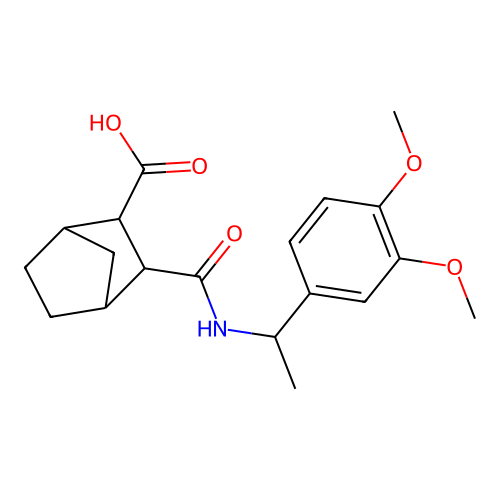 2-[1-(3,4-dimethoxyphenyl)ethylcarbamoyl]bicyclo[2.2.1]heptane-3-carboxylic acid structure