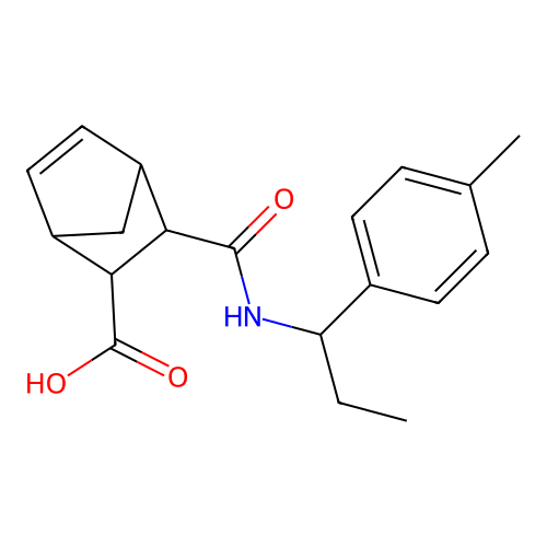 3-({[1-(4-methylphenyl)propyl]amino}carbonyl)bicyclo[2.2.1]hept-5-ene-2-carboxylic acid structure