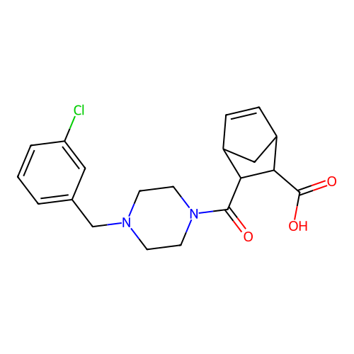 3-{[4-(3-chlorobenzyl)piperazin-1-yl]carbonyl}bicyclo[2.2.1]hept-5-ene-2-carboxylic acid structure