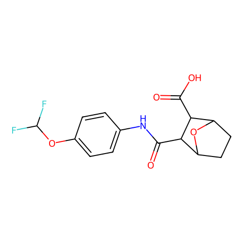 2-[[4-(difluoromethoxy)phenyl]carbamoyl]-7-oxabicyclo[2.2.1]heptane-3-carboxylic acid structure