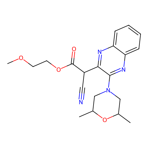 2-Methoxyethyl cyano[3-(2,6-dimethylmorpholin-4-yl)quinoxalin-2-yl]acetate structure