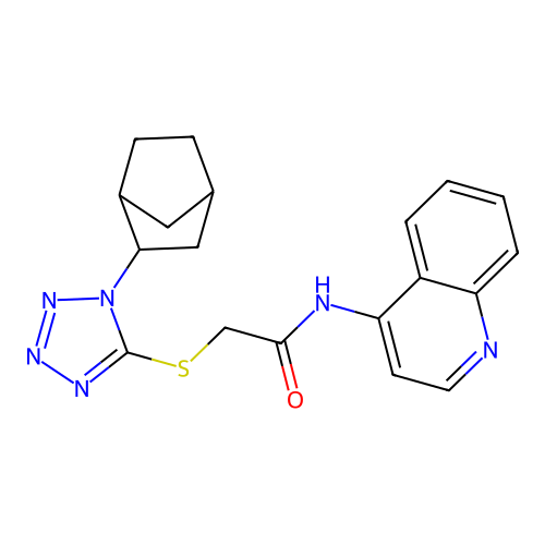 2-[(1-bicyclo[2.2.1]hept-2-yl-1H-tetrazol-5-yl)thio]-N-4-quinolinylacetamide structure