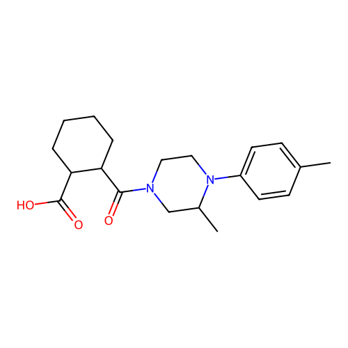 2-{[3-Methyl-4-(4-methylphenyl)piperazinyl]carbonyl}cyclohexanecarboxylic acid structure