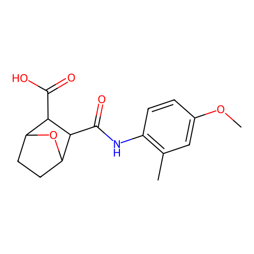 2-[(4-methoxy-2-methylphenyl)carbamoyl]-7-oxabicyclo[2.2.1]heptane-3-carboxylic acid structure