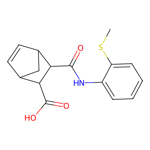 2-[(2-methylsulfanylphenyl)carbamoyl]bicyclo[2.2.1]hept-5-ene-3-carboxylic acid structure