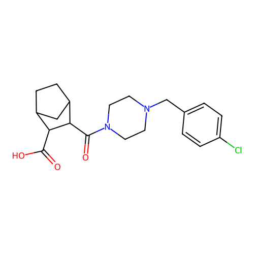 2-[4-[(4-chlorophenyl)methyl]piperazine-1-carbonyl]bicyclo[2.2.1]heptane-3-carboxylic acid structure
