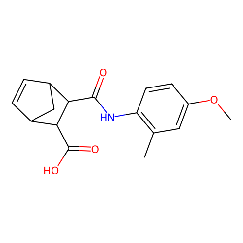 2-[(4-methoxy-2-methylphenyl)carbamoyl]bicyclo[2.2.1]hept-5-ene-3-carboxylic acid structure