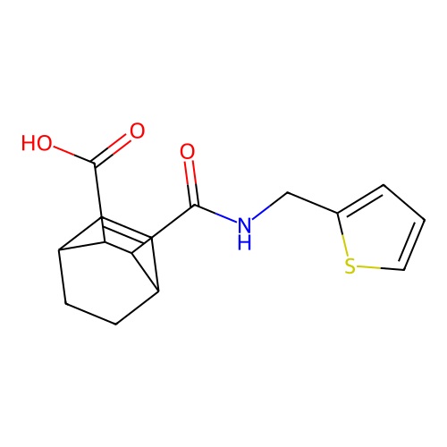 3-[N-(2-thienylmethyl)carbamoyl]bicyclo[2.2.2]oct-5-ene-2-carboxylic acid structure
