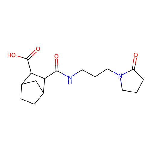 3-{[3-(2-oxopyrrolidin-1-yl)propyl]carbamoyl}bicyclo[2.2.1]heptane-2-carboxylic acid structure