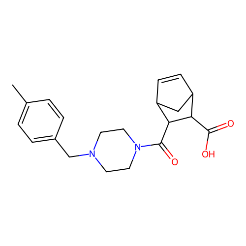 3-{[4-(4-methylbenzyl)piperazin-1-yl]carbonyl}bicyclo[2.2.1]hept-5-ene-2-carboxylic acid structure
