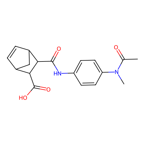 3-({4-[acetyl(methyl)amino]phenyl}carbamoyl)bicyclo[2.2.1]hept-5-ene-2-carboxylic acid structure