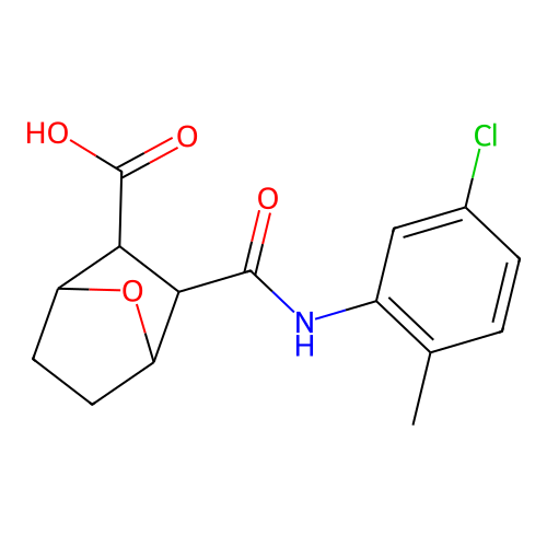 3-[(5-chloro-2-methylphenyl)carbamoyl]-7-oxabicyclo[2.2.1]heptane-2-carboxylic acid structure