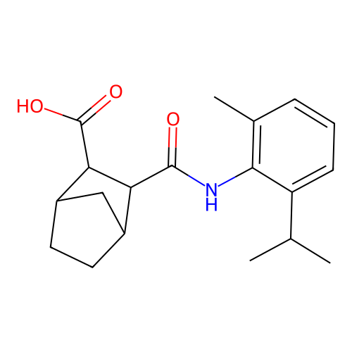 2-[(2-methyl-6-propan-2-ylphenyl)carbamoyl]bicyclo[2.2.1]heptane-3-carboxylic acid structure