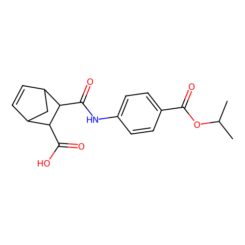 3-({4-[(propan-2-yloxy)carbonyl]phenyl}carbamoyl)bicyclo[2.2.1]hept-5-ene-2-carboxylic acid structure