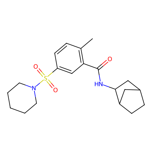 N-(3-bicyclo[2.2.1]heptanyl)-2-methyl-5-piperidin-1-ylsulfonylbenzamide structure