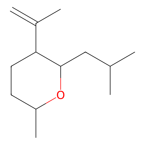 2-isobutyl-6-methyl-3-(prop-1-en-2-yl)tetrahydro-2H-pyran structure