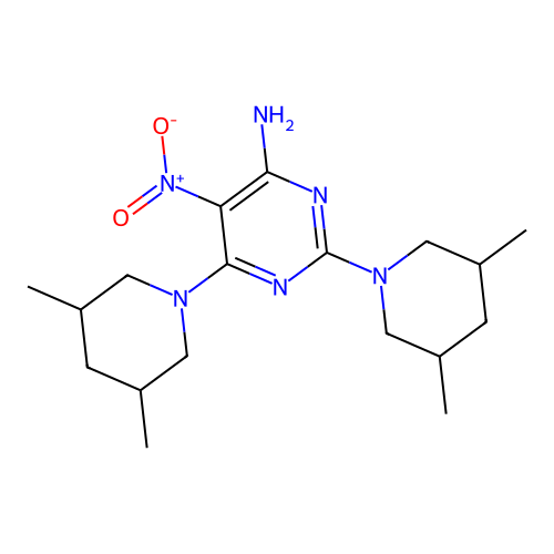 2,6-Bis(3,5-dimethylpiperidin-1-yl)-5-nitropyrimidin-4-amine structure