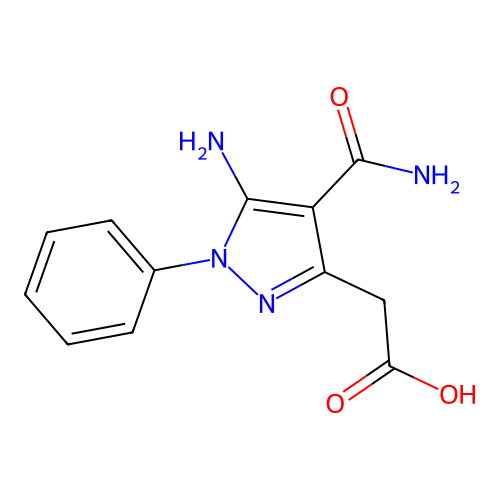 5-Amino-4-(aminocarbonyl)-1-phenyl-1H-pyrazole-3-acetic acid structure