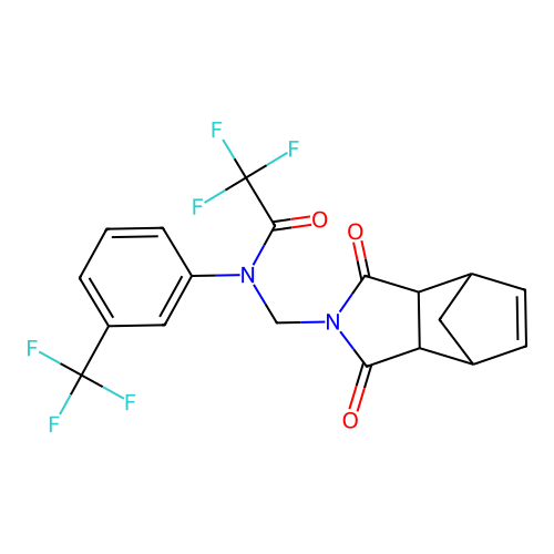 N-[(1,3-dioxo-1,3,3a,4,7,7a-hexahydro-2H-4,7-methanoisoindol-2-yl)methyl]-2,2,2-trifluoro-N-[3-(trifluoromethyl)phenyl]acetamide structure