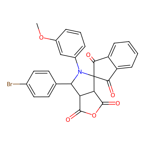 4-(4-bromophenyl)-5-(3-methoxyphenyl)spiro[2,4,5,6,3a,6a-hexahydro-2-oxa-5-aza pentalene-6,2'-2-hydrocyclopenta[1,2-a]benzene]-1,3,9,11-tetraone structure