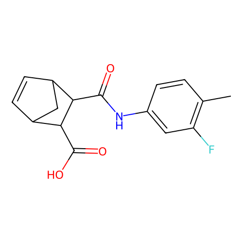3-((3-Fluoro-4-methylphenyl)carbamoyl)bicyclo[2.2.1]hept-5-ene-2-carboxylic acid structure