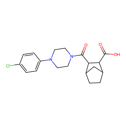 3-{[4-(4-chlorophenyl)piperazin-1-yl]carbonyl}bicyclo[2.2.1]heptane-2-carboxylic acid structure
