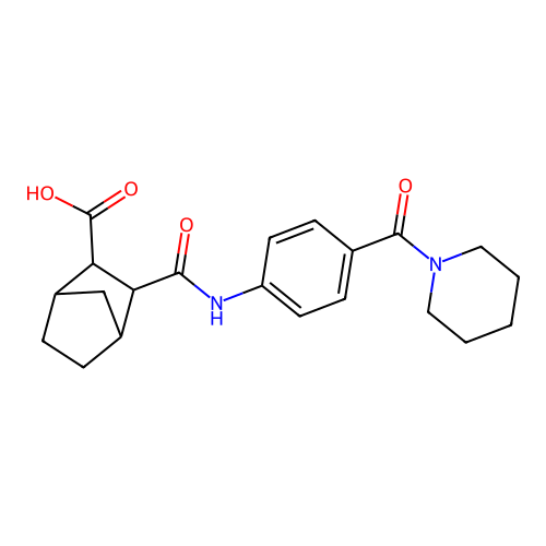 2-[[4-(piperidine-1-carbonyl)phenyl]carbamoyl]bicyclo[2.2.1]heptane-3-carboxylic acid structure