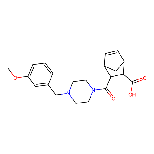 3-{[4-(3-methoxybenzyl)piperazin-1-yl]carbonyl}bicyclo[2.2.1]hept-5-ene-2-carboxylic acid structure
