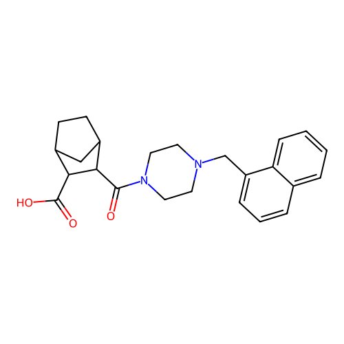 2-[4-(naphthalen-1-ylmethyl)piperazine-1-carbonyl]bicyclo[2.2.1]heptane-3-carboxylic acid structure