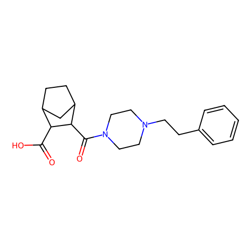3-{[4-(2-phenylethyl)piperazin-1-yl]carbonyl}bicyclo[2.2.1]heptane-2-carboxylic acid structure
