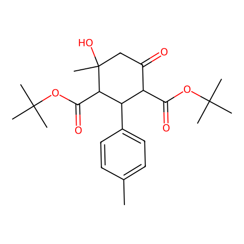 di-tert-butyl 4-hydroxy-4-methyl-2-(4-methylphenyl)-6-oxocyclohexane-1,3-dicarboxylate structure