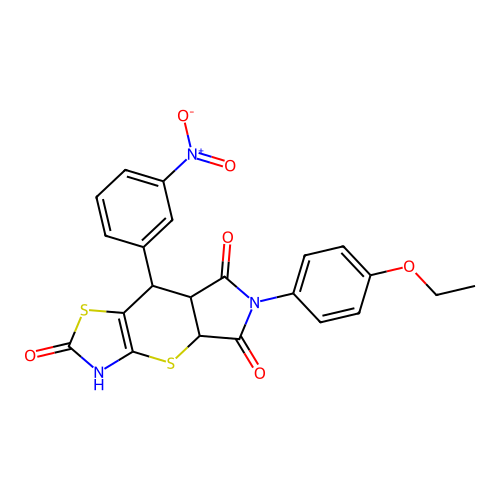 6-(4-ethoxyphenyl)-8-(3-nitrophenyl)-3,4a,7a,8-tetrahydropyrrolo[3',4':5,6]thiopyrano[2,3-d][1,3]thiazole-2,5,7(6H)-trione structure