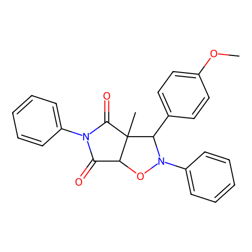 3-(4-methoxyphenyl)-3a-methyl-2,5-diphenyl-3,6a-dihydropyrrolo[3,4-d][1,2]oxazole-4,6-dione structure