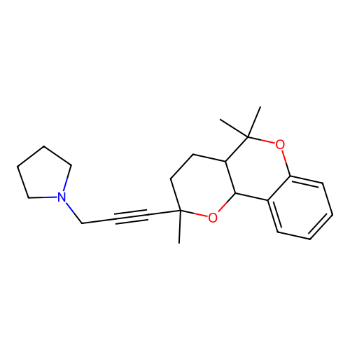 1-(3-(2,5,5-trimethyl-2,3,4,4a,5,10b-hexahydropyrano[3,2-c]chromen-2-yl)prop-2-yn-1-yl)pyrrolidine structure
