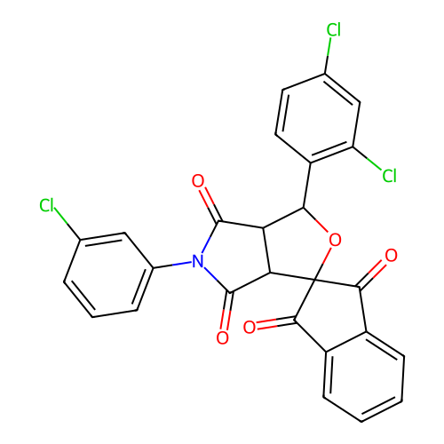 5-(3-chlorophenyl)-1-(2,4-dichlorophenyl)spiro[3a,6a-dihydro-1H-furo[3,4-c]pyrrole-3,2'-indene]-1',3',4,6-tetrone structure
